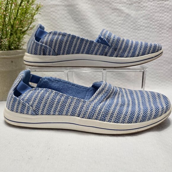 CLOUDSTEPPERS CLARKS BREEZE STEP II DENIM BLUE WHITE STRIPE WOMENS SIZE 6 EUC - Picture 2 of 8